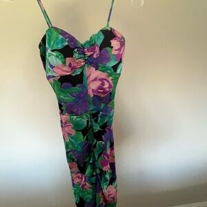 Cache Floral Midi Dress in Black, Purple, Green, Pink